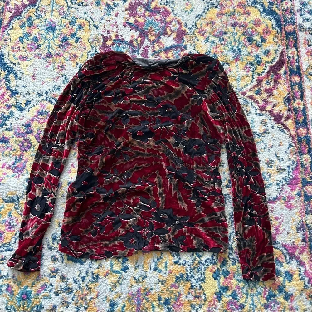 90s Whimsigoth goth romatic velvet floral textured long sleeves top - Picture 4 of 4